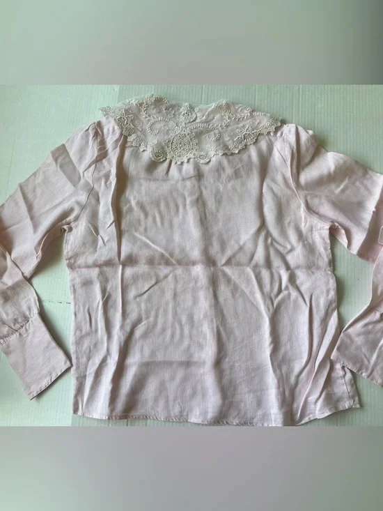 Vintage 1980s Linen Alcott & Andrews Button-Up Shirt Sz 10 Light Pink - Picture 7 of 9